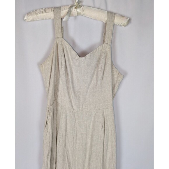 Old Navy Jumpsuit L Women's Beige Linen Fit & Flare Linen Blend Smocked Back - Picture 3 of 9